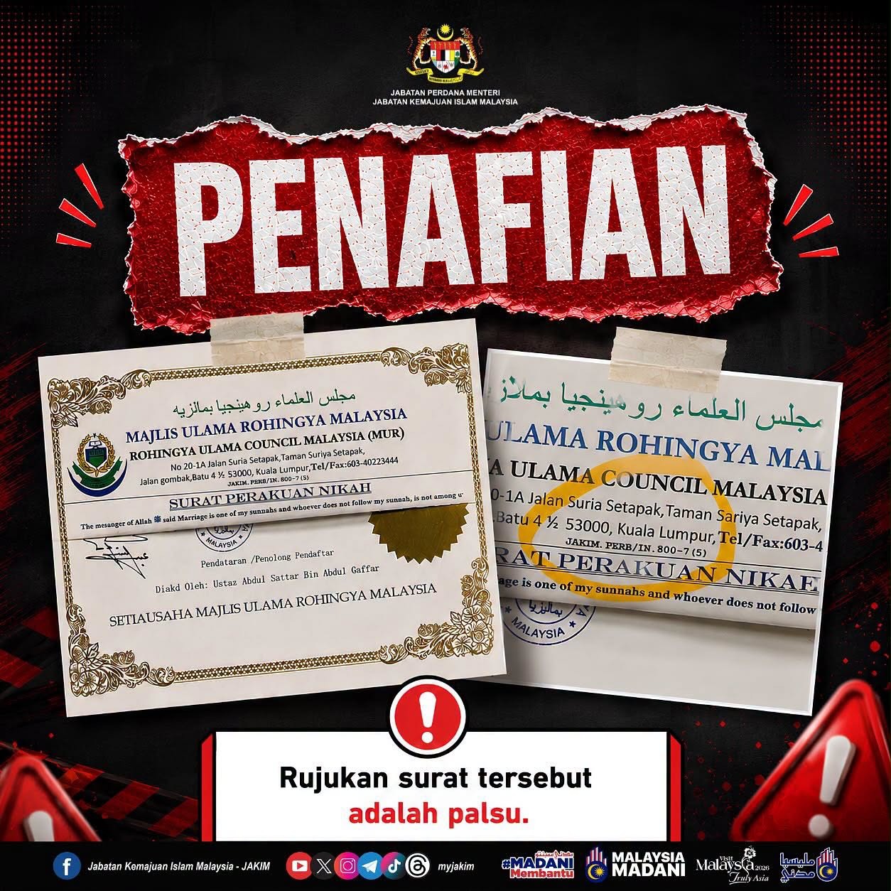 JAKIM Debunks Fake Marriage Letter Reference Number Amid Social Media Spread