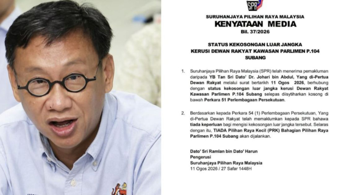 Subang Constituency to Remain Vacant as Wong Chen's Exit Spares Country Fresh Electoral Contest