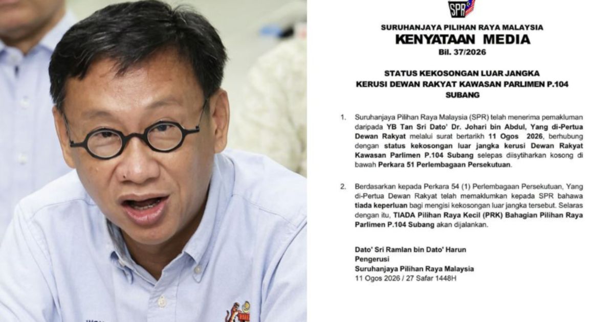 Subang Constituency to Remain Vacant as Wong Chen's Exit Spares Country Fresh Electoral Contest