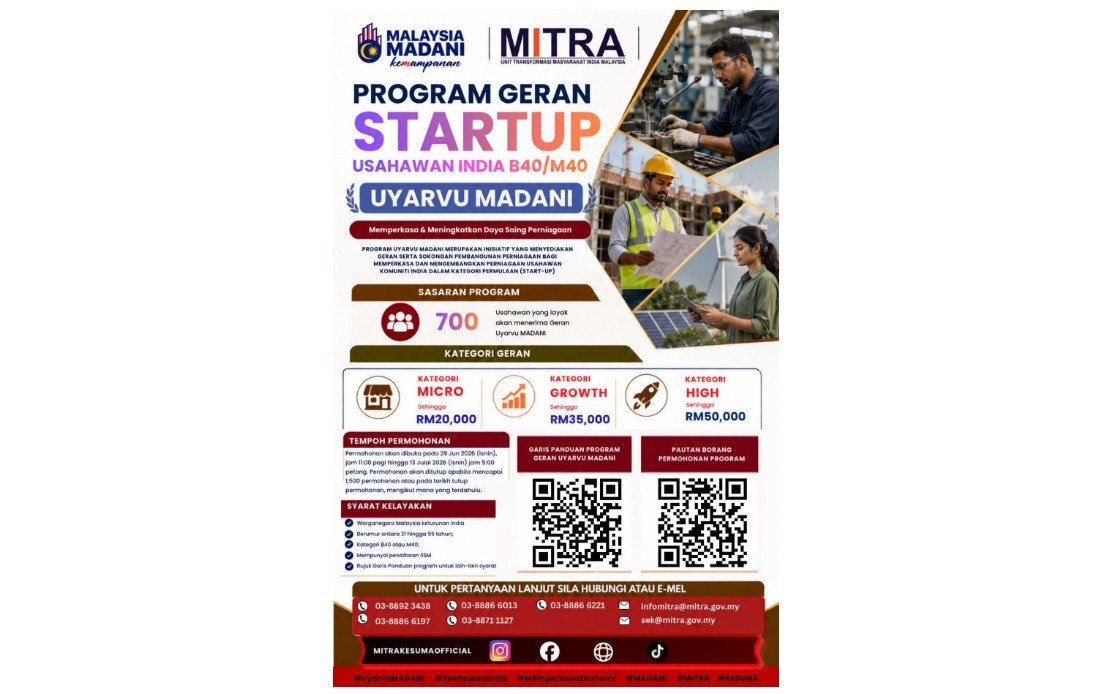 Indian Entrepreneurs Invited To Apply For RM20,000–RM50,000 Startup Grants