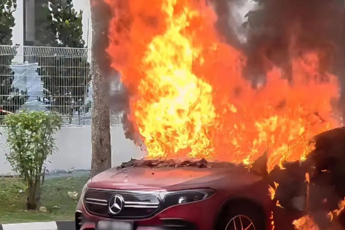 Electric vehicle erupts in flames at Singapore HDB carpark; battery suspected as source