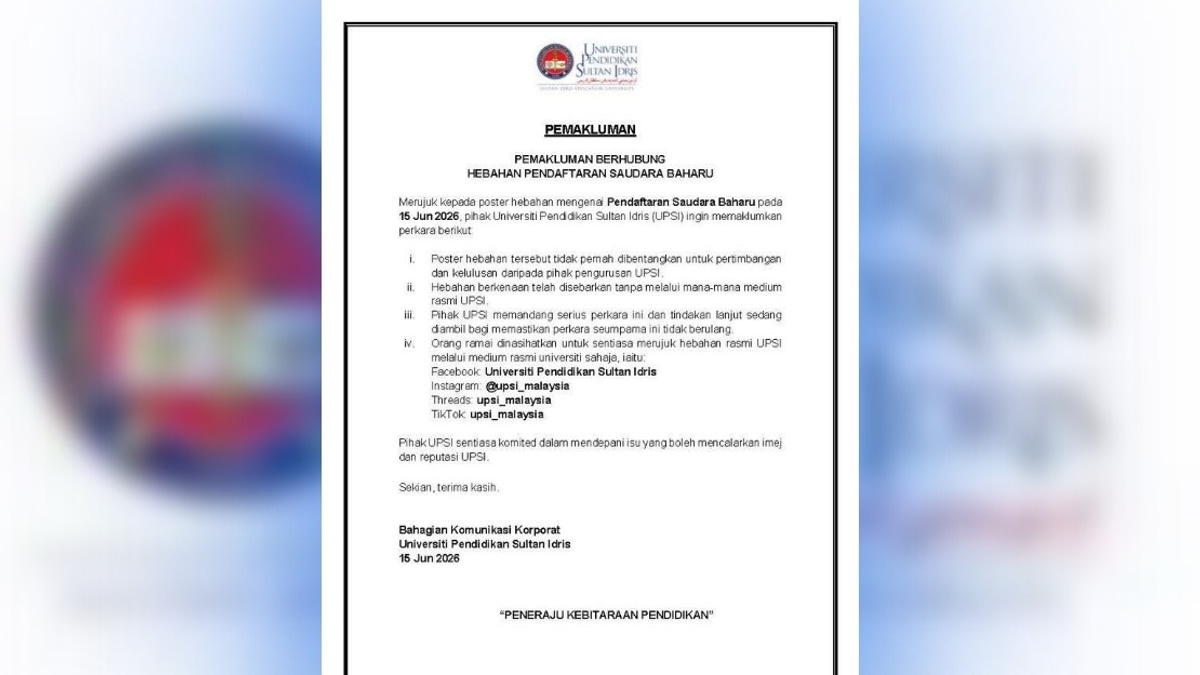UPSI Distances Itself From Viral 'Saudara Baharu' Registration Poster