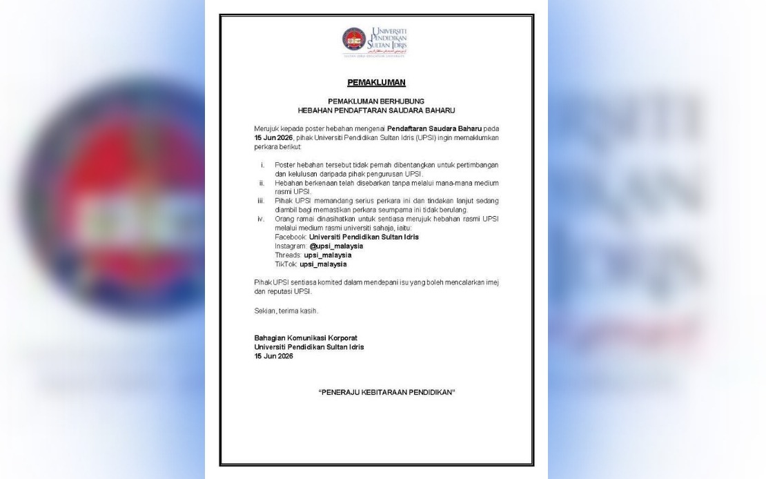 UPSI Distances Itself From Viral 'Saudara Baharu' Registration Poster
