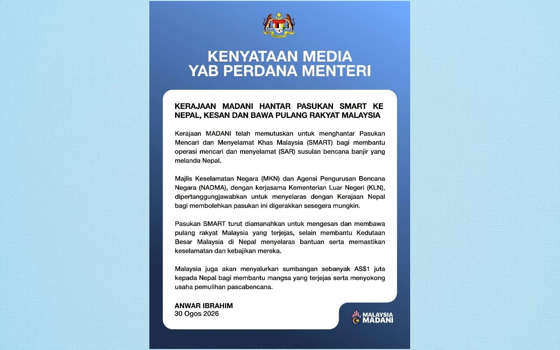 Malaysia Dispatches SMART Team to Nepal, Pledges US$1 Million in Flood Relief