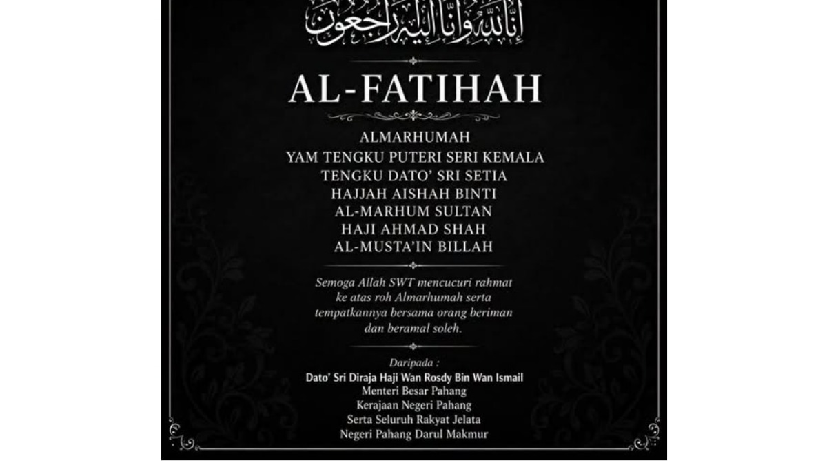 Pahang Menteri Besar Offers Condolences Over Sultan's Sister's Passing