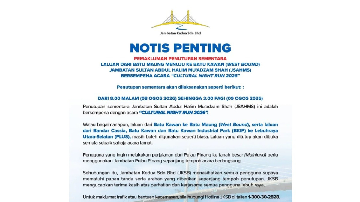 Penang's Second Bridge to Close Overnight for Cultural Night Run 2026