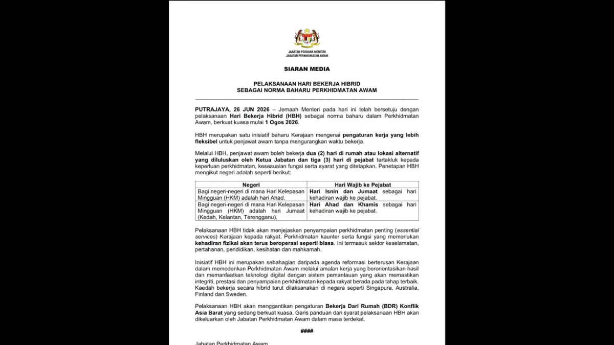 Malaysia's Civil Service Adopts Hybrid Work Model From August 1