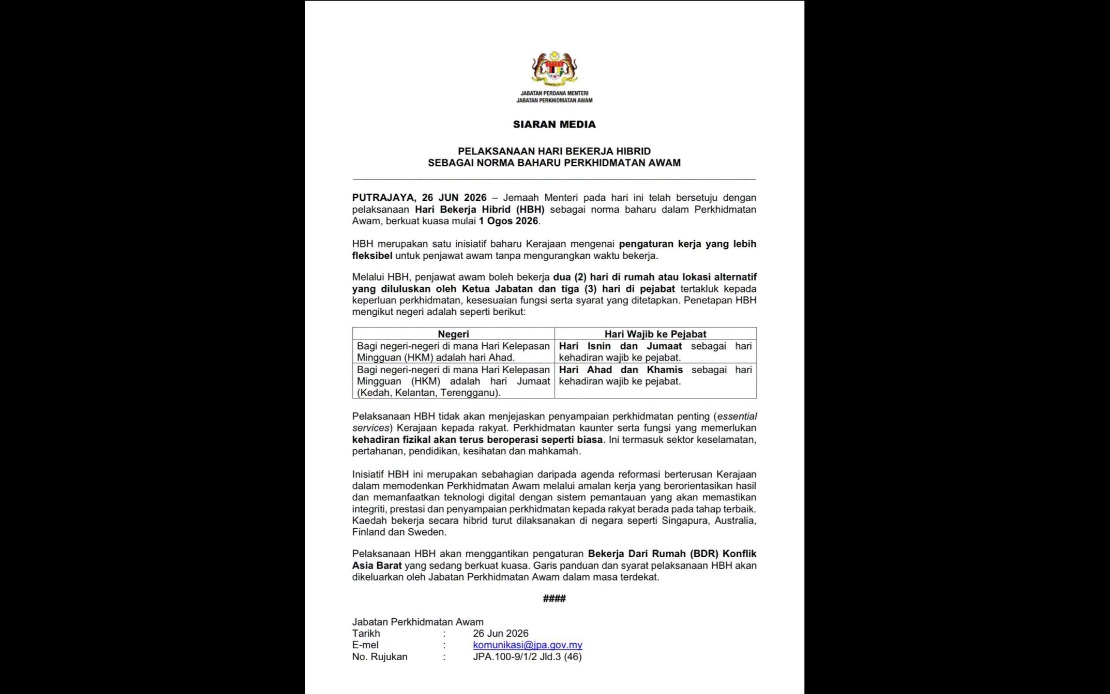 Malaysia's Civil Service Adopts Hybrid Work Model From August 1